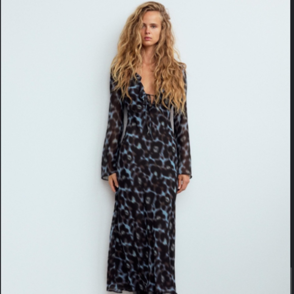 Zara Black and Blue Patterned Dress